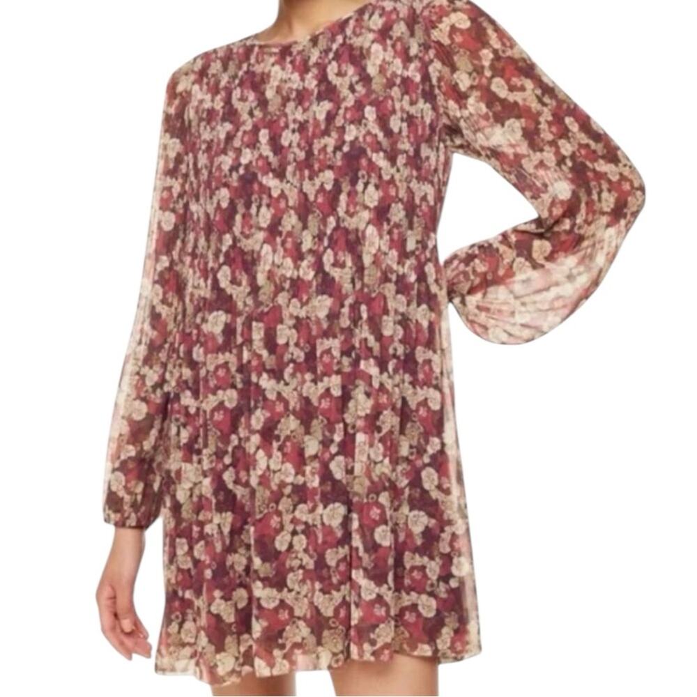 Wilfred Large Burgundy Floral Daydreamer Dress Chiffon Long Sleeve Shift Aritzia